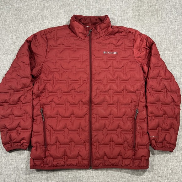 Columbia Mens Delta Ridge Down Omni Heat Jacket Maroon Sz LG Zip Winter Outdoors